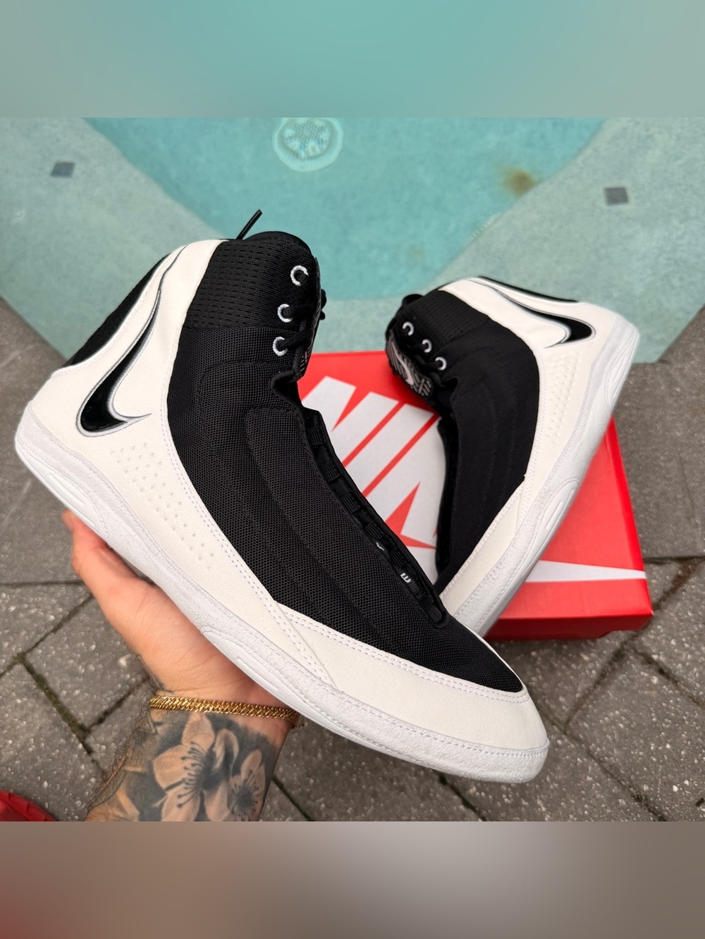MENS SIZE 15 NIKE INFLICT 4 BLACK WHITE WRESTLING SHOES (HM9674 001)
